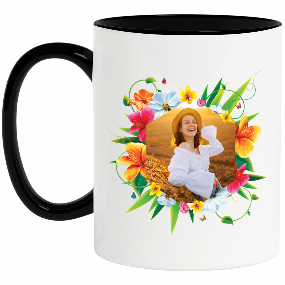 Cana Rama Rotunda, Fata lan De Grau Buchet De flori Colorate, Ziua Femeii cu Maner si Interior Negru [1]