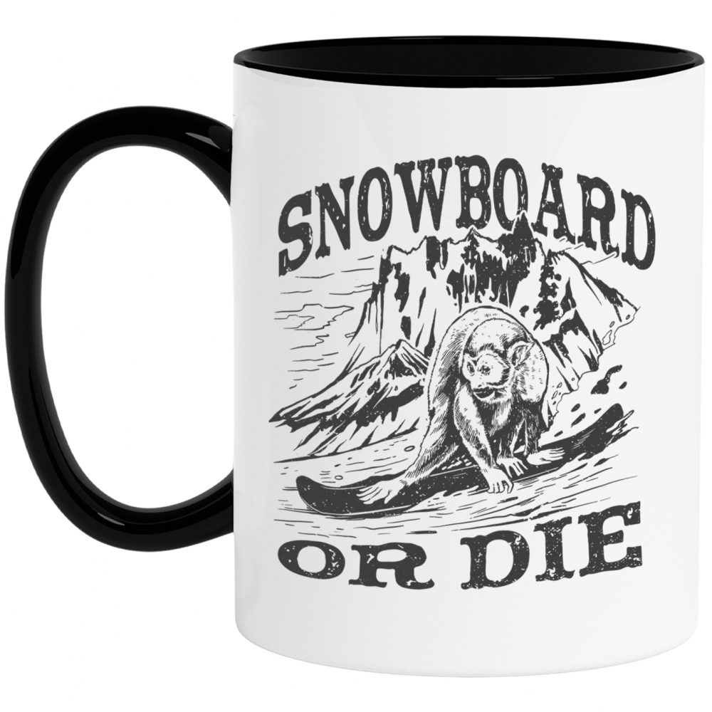 Cana Snowboard or Die, Munte, Zapada, Sezonul de Ski, Sport, Ceramica, cu Manerul Negru, 330 ml, Multicolor [1]