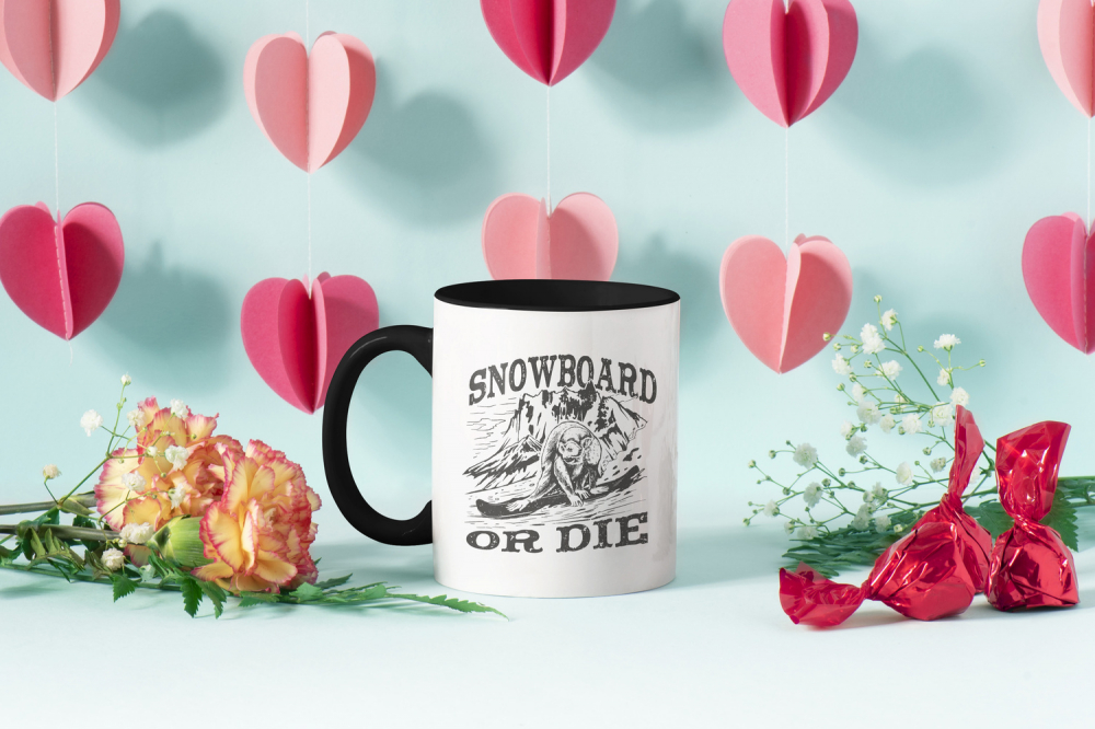 Cana Snowboard or Die, Munte, Zapada, Sezonul de Ski, Sport, Ceramica, cu Manerul Negru, 330 ml, Multicolor [3]