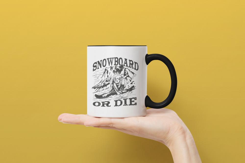 Cana Snowboard or Die, Munte, Zapada, Sezonul de Ski, Sport, Ceramica, cu Manerul Negru, 330 ml, Multicolor [2]