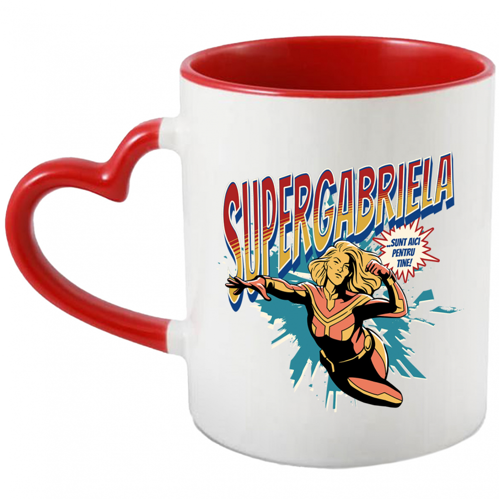 Cana Super Gabriela, SuperErou Sunt Aici Pentru Tine, 330ml, Ceramica cu Maner Inima Rosie [1]