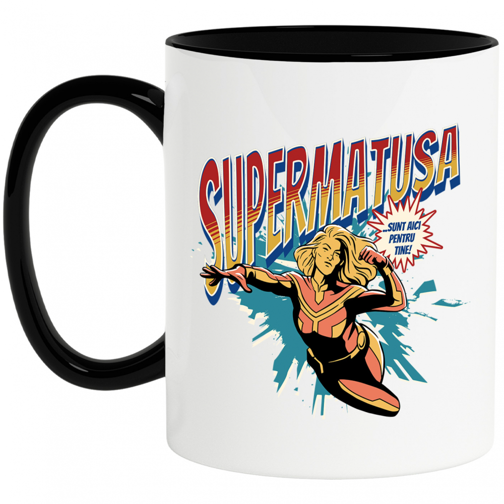 Cana Super Matusa, SuperErou Sunt Aici Pentru Tine, 330ml, Ceramica cu Maner Negru [1]