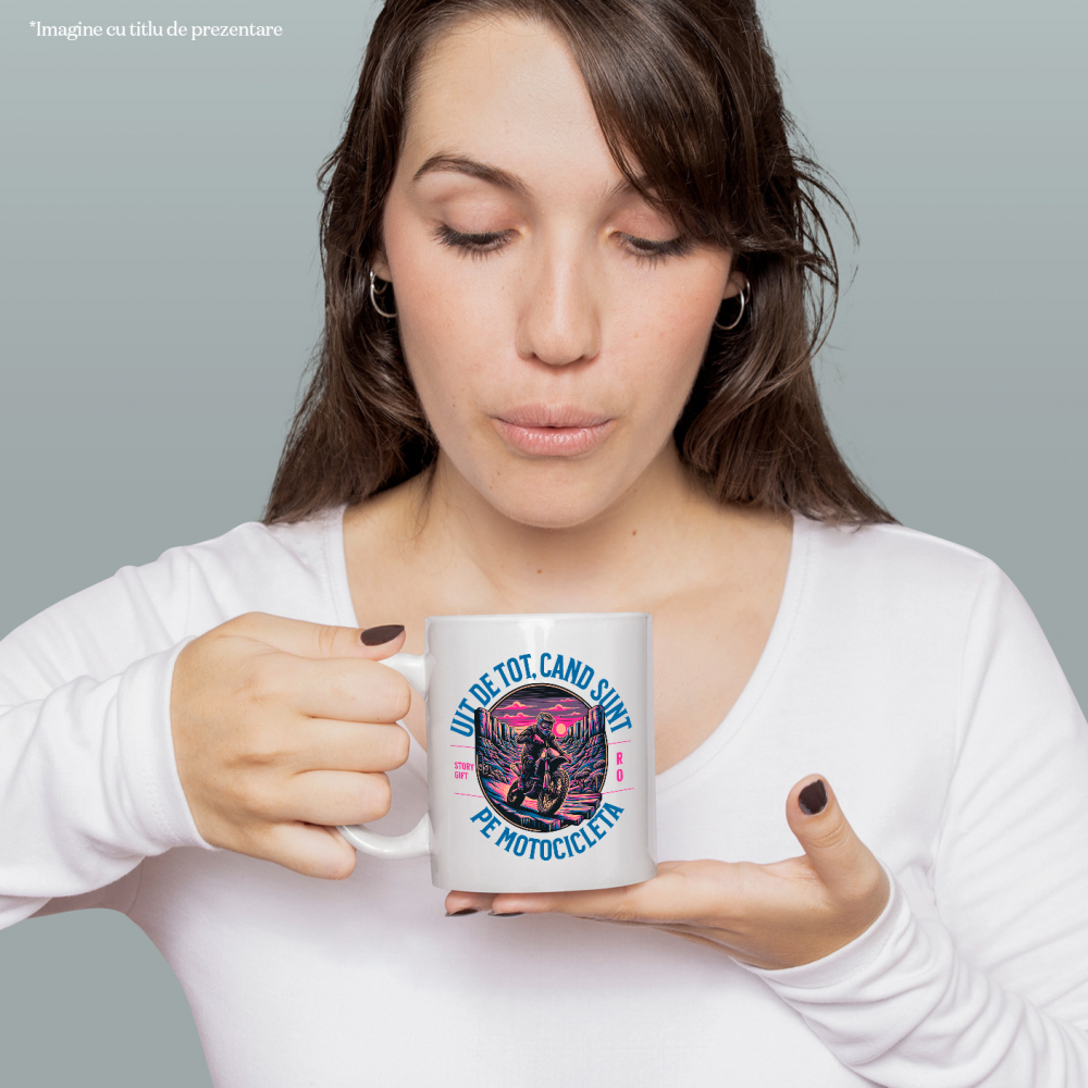 Cana uit de tot cand sunt pe motocicleta viteza, 330ml, Ceramic cu Maner Alb [2]