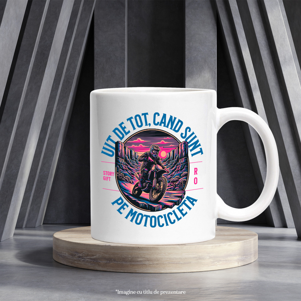 Cana uit de tot cand sunt pe motocicleta viteza, 330ml, Ceramic cu Maner Alb [3]