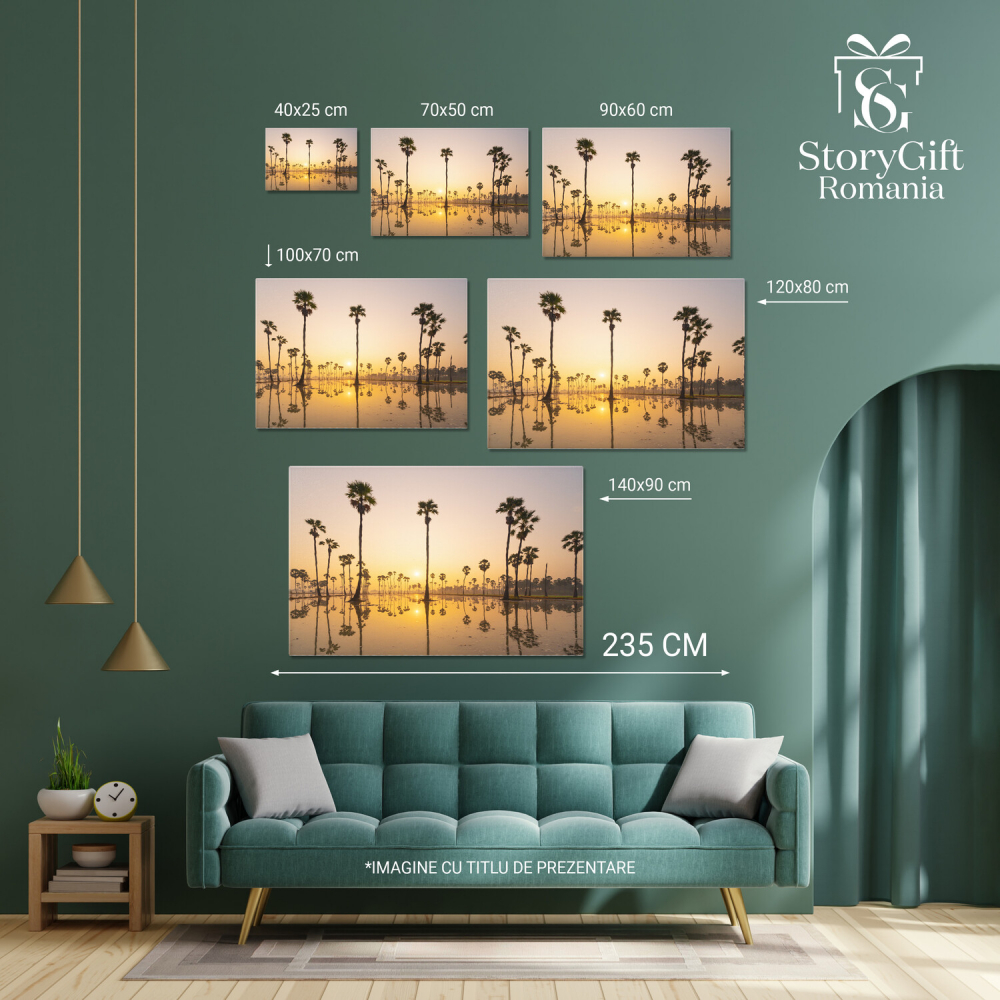 Peisaj Plajă Tropicală cu Apus de Soare și Palmieri, Marime 40x25CM [4]