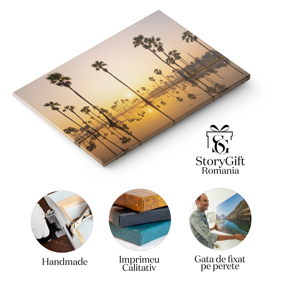 Peisaj Plajă Tropicală cu Apus de Soare și Palmieri, Marime 40x25CM [2]