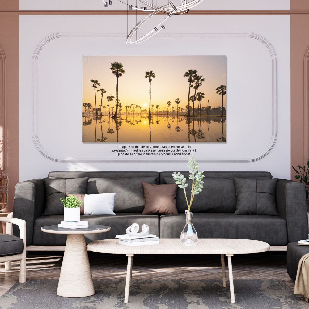 Peisaj Plajă Tropicală cu Apus de Soare și Palmieri, Marime 40x25CM [3]