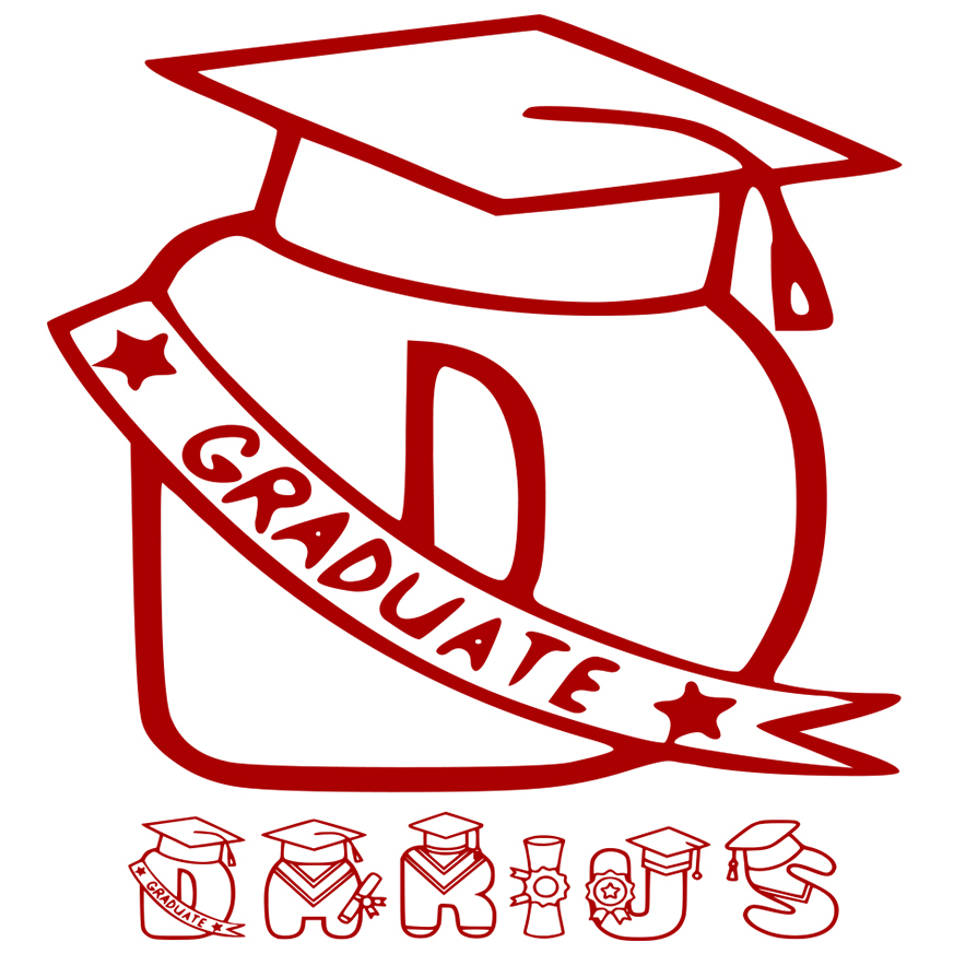 Sticker Adeziv Absolvire, Scoala, Palarie toca, Text Nume Personalizat, Copii, Culoare Rosu , cu Margini Albe, PVC Vinyl, 10 CM [1]