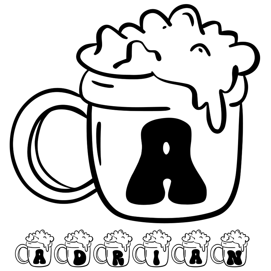 Sticker Adeziv Iubitorii De Bere, Halba Plina, Text Nume Personalizat, Culoare Negru , cu Margini Albe, PVC Vinyl, 10 CM [1]