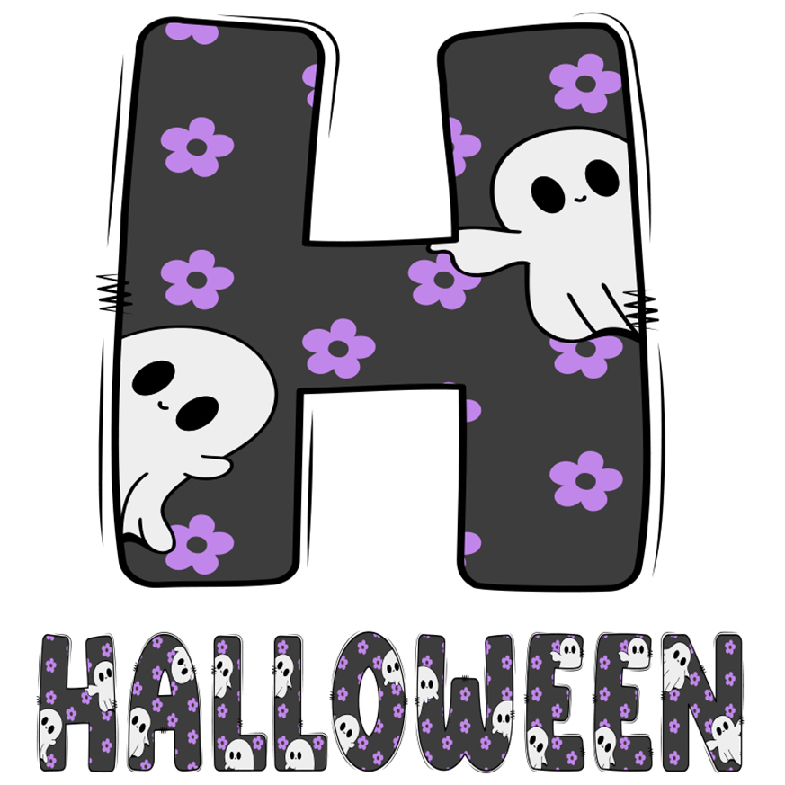 Sticker Adeziv Iubitorii De Hallowen, Fantome, Text Nume Personalizat, Copii, Culoare Negru , cu Margini Albe, PVC Vinyl, 10 CM [1]