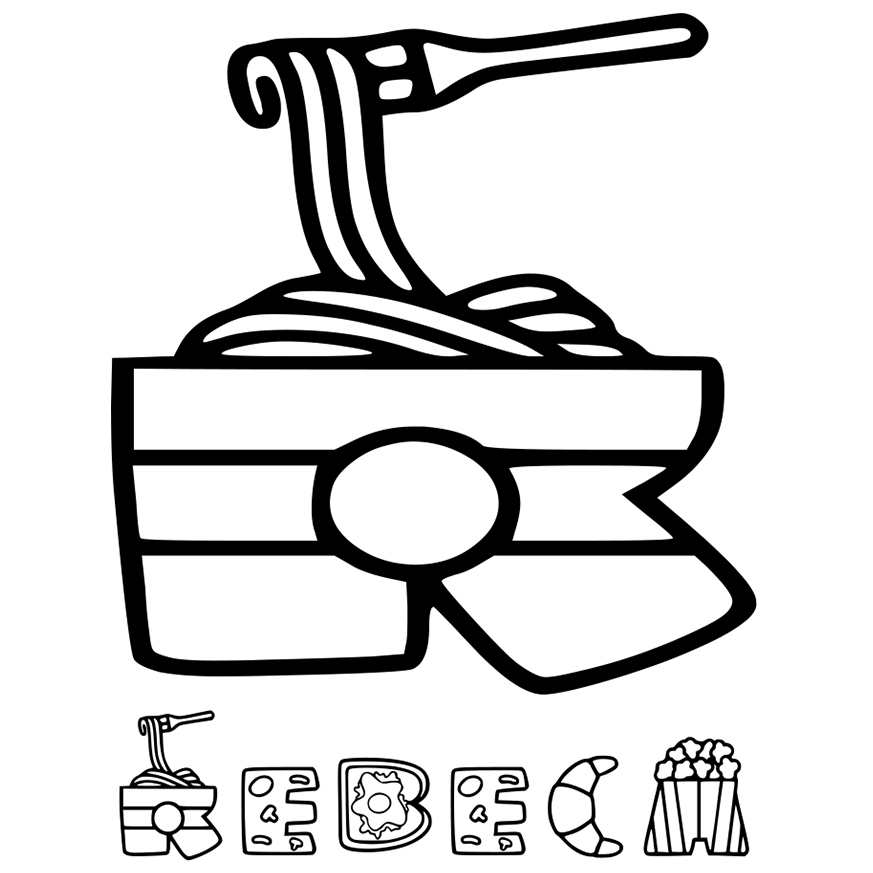 Sticker Adeziv Iubitorii De Mancare, Noodles, Pizza, Croasant, Text Nume Personalizat, Culoare Negru , cu Margini Albe, PVC Vinyl, 10 CM [1]