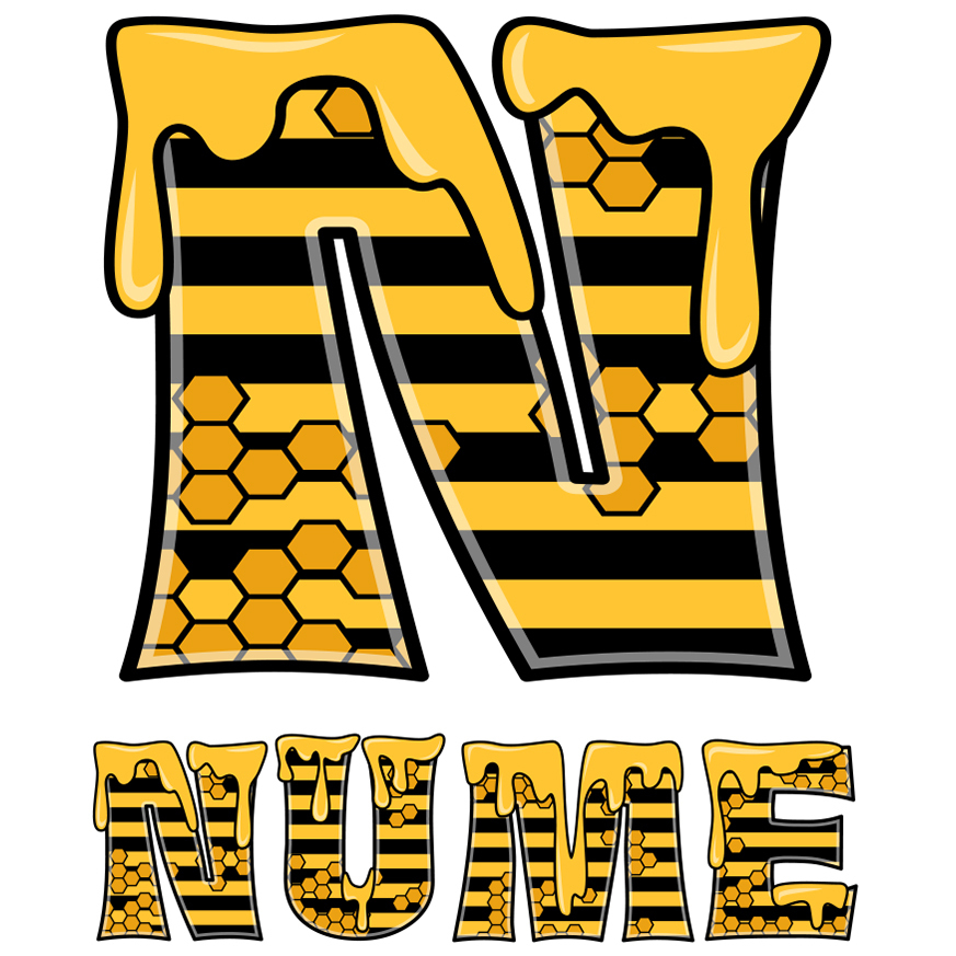 Sticker Adeziv Iubitorii De Miere, Albine, Text Personalizat, Culoare Galben Negru, , cu Margini Albe, PVC Vinyl, 10 CM [1]