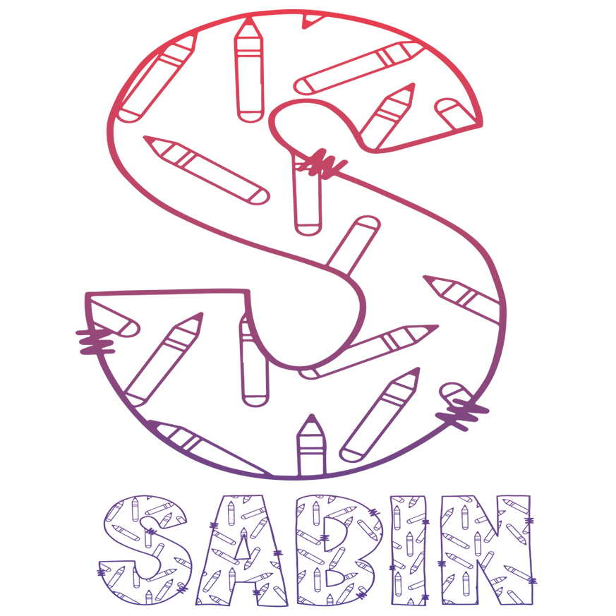 Sticker Adeziv Iubitorii De Scoala, Creioane, Text Nume Personalizat, Copii, Culoare Mov Gradient , cu Margini Albe, PVC Vinyl, 10 CM [1]