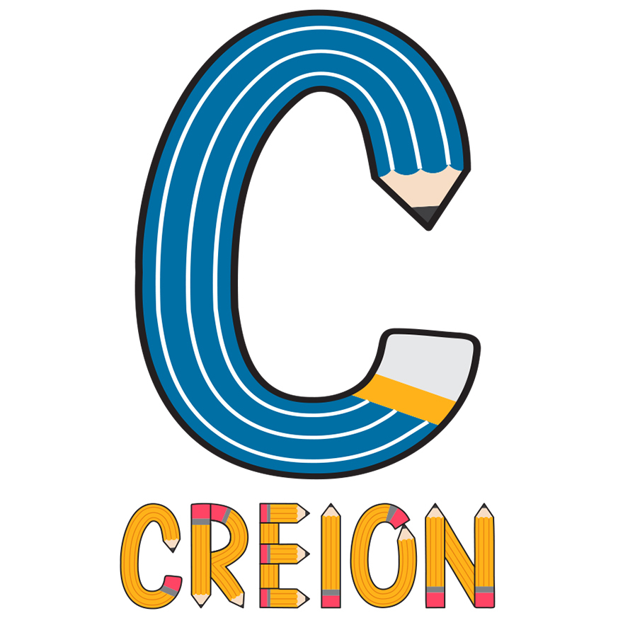 Sticker Adeziv Iubitorii De Scoala, Creion Galben, Text Nume Personalizat, Copii, Culoare Albastru , cu Margini Albe, PVC Vinyl, 10 CM [1]