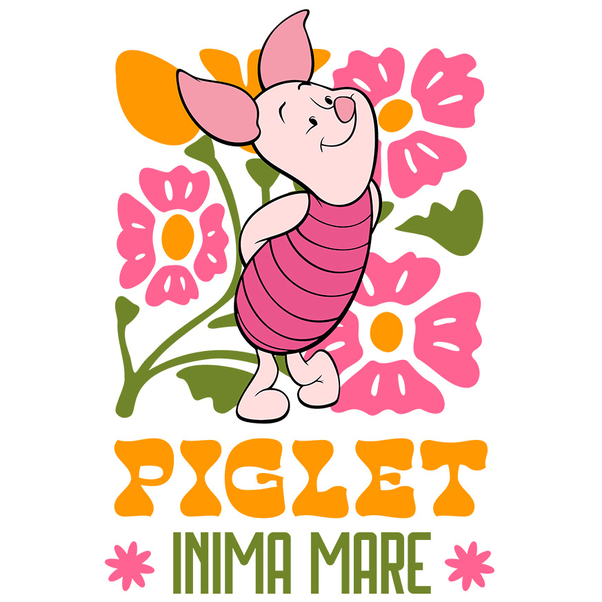 Sticker Cu Piglet - Flori colorate si un prieten mic si vesel Adeziv, Vinyl,  cu Margini Albe, PVC Vinyl  [1]