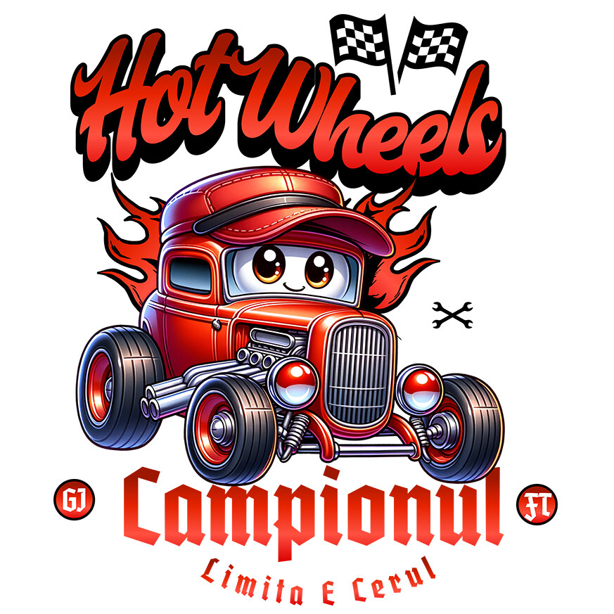 Sticker Adeziv Autocolant Personalizat Animație Mașină Roșie Vintage – Hot Wheels și Aventură Auto [1]