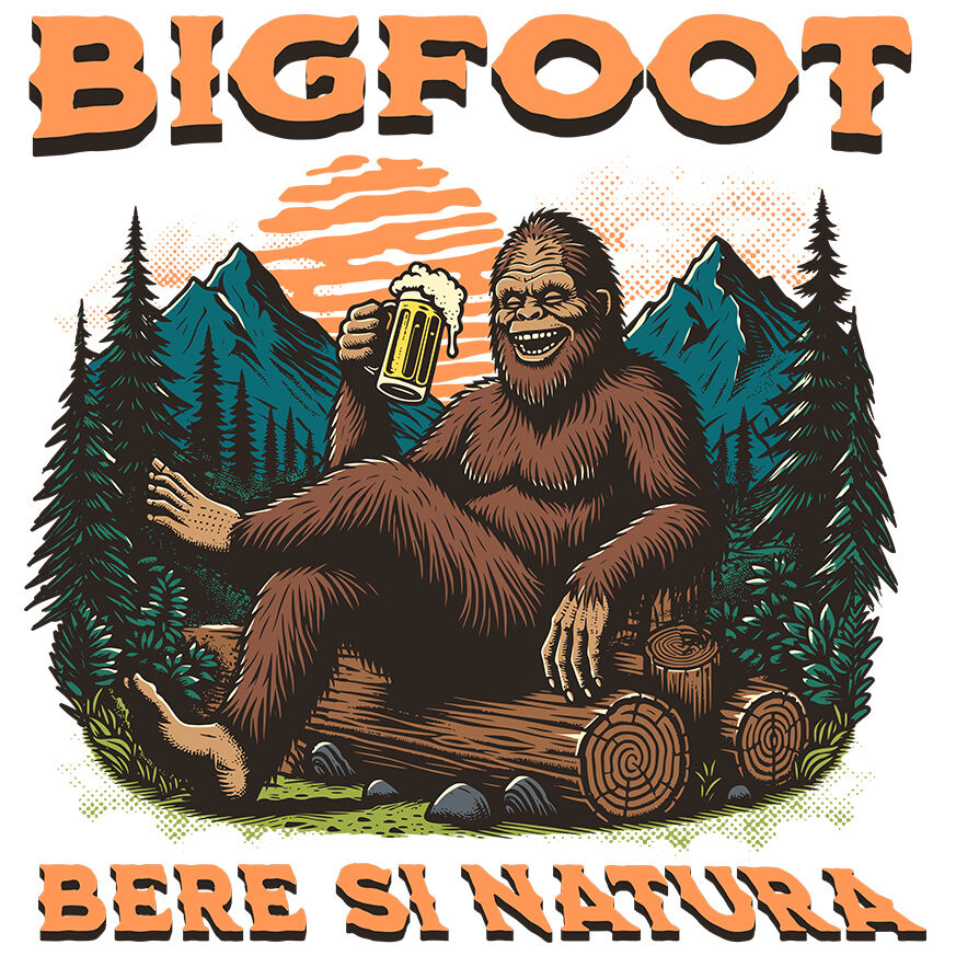 Sticker Adeziv Autocolant Personalizat „Bigfoot în Pădure cu Bere - Cadou Personalizat pentru Iubitorii de Natură și Relaxare” [1]