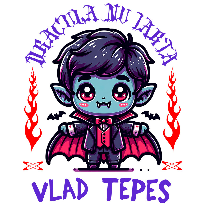 Sticker Adeziv Autocolant Personalizat Vampir Vlad Țepeș Halloween - Cadouri Personalizate cu Colți, Lilieci și Text Dracula [1]