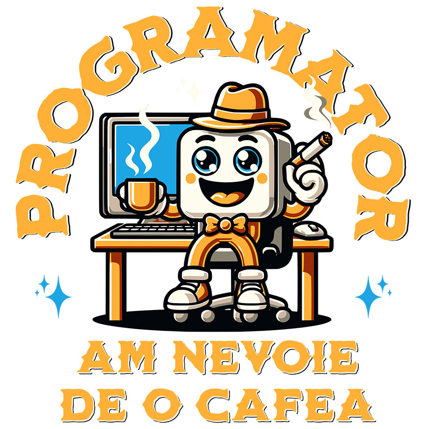 Sticker Adeziv Autocolant Personalizat Animație Programator IT – Cafea, Codare și Digitalizare [1]