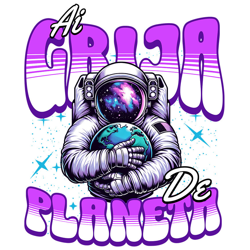 Sticker Adeziv Autocolant Personalizat "Produse personalizate ecologice – Astronaut în costum spațial îmbrățișând planeta Pământ" [1]