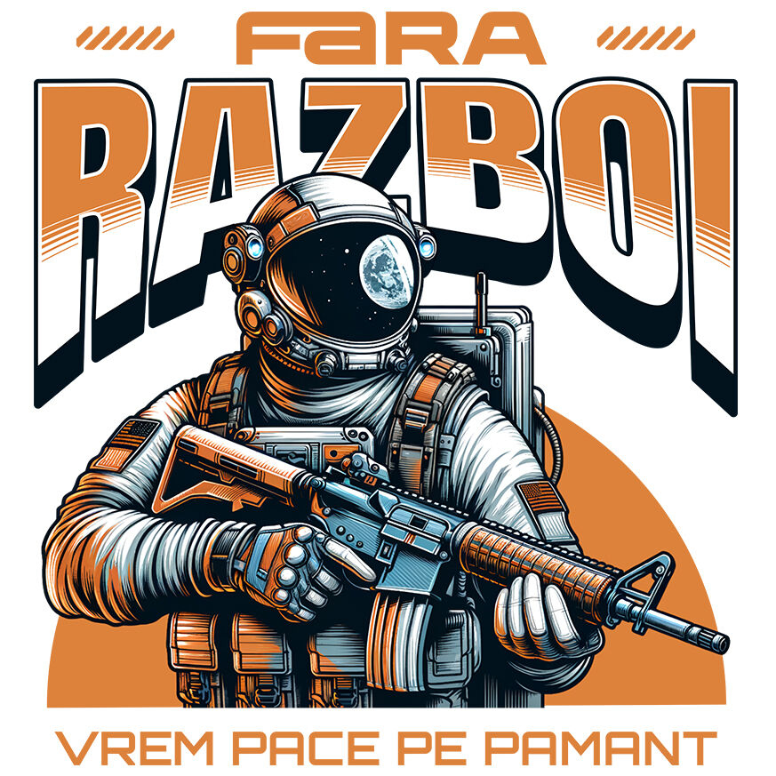 Sticker Adeziv Autocolant Personalizat Astronaut cu Armură și Mesaj de Pace "Fără Război, Vrem Pace Pe Pământ" - Cadouri Personalizate pentru Familie și Prieteni [1]