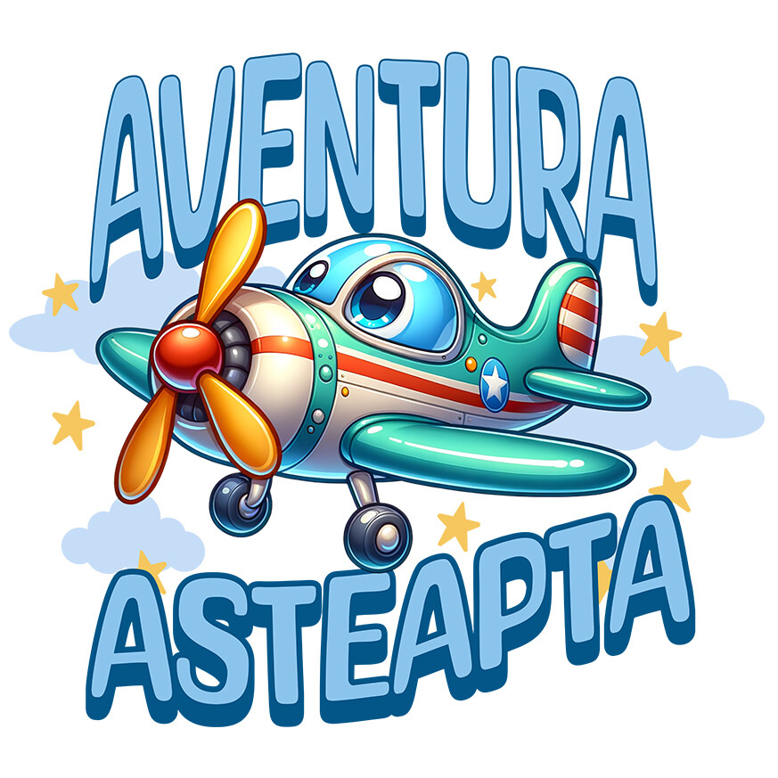 Sticker Adeziv Autocolant Personalizat Avion Colorat Animat Deasupra Norilor – Cadou Personalizat „Aventura Așteaptă” pentru Copii [1]