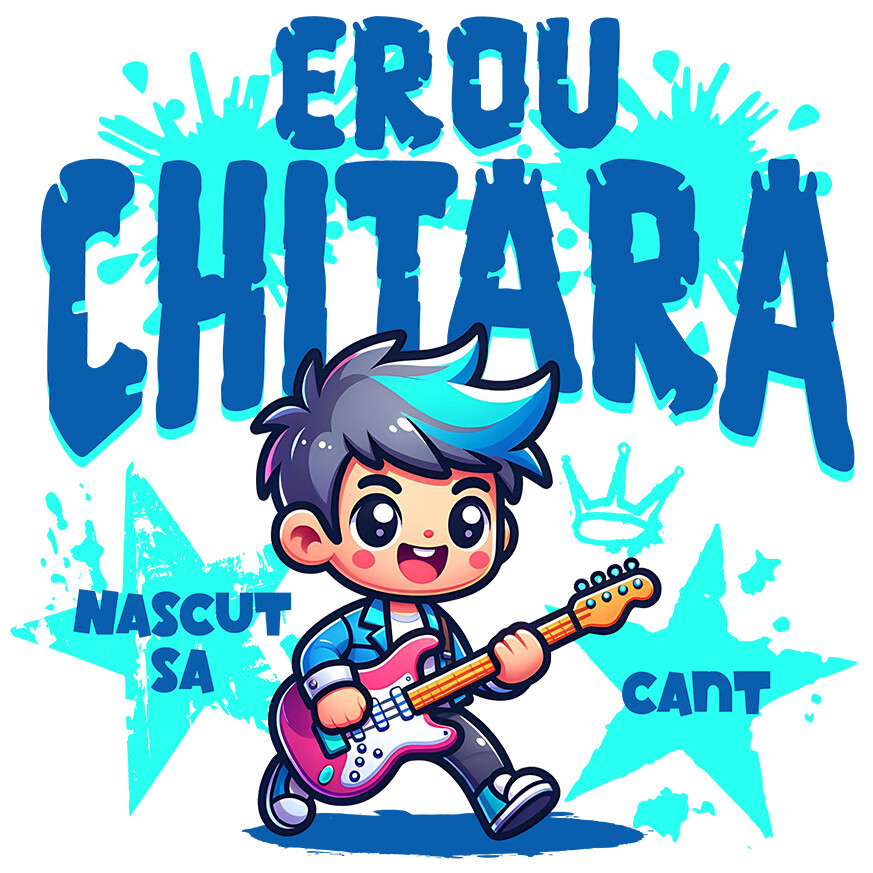 Sticker Adeziv Autocolant Personalizat Băiat Rockstar cu Chitara Roșie – Cadou Personalizat pentru Copii și Familie [1]