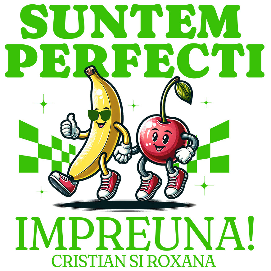 Sticker Adeziv Autocolant Personalizat Cadouri personalizate pentru cupluri – Banana și mărul pe ringul de dans cu Cristian și Roxana [1]