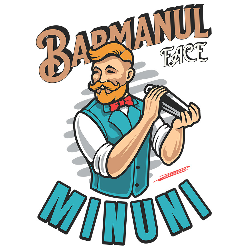 Sticker Adeziv Autocolant Personalizat Bărbat Animație cu Mustață, Papion Roșu și Shaker – Horeca [1]