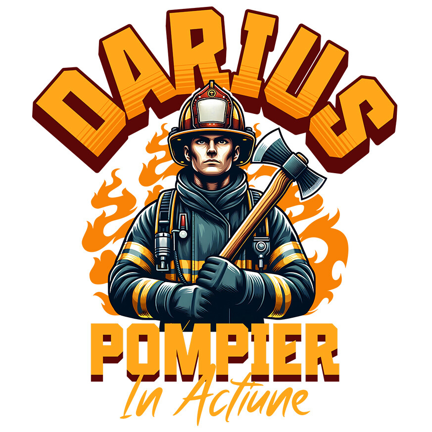 Sticker Adeziv Autocolant Personalizat Pompier Curajos – Costum, Topor și Flăcări – Siguranță și Apărare [1]