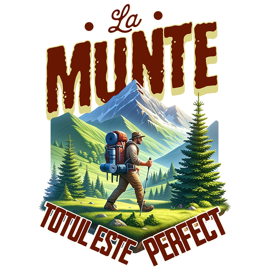 Sticker Adeziv Autocolant Personalizat "Barbat Intre Munti Cu Rucsac – Cadou Personalizat cu Mesajul ‘La Munte Totul Este Perfect’ pentru Iubitorii de Natură" [1]