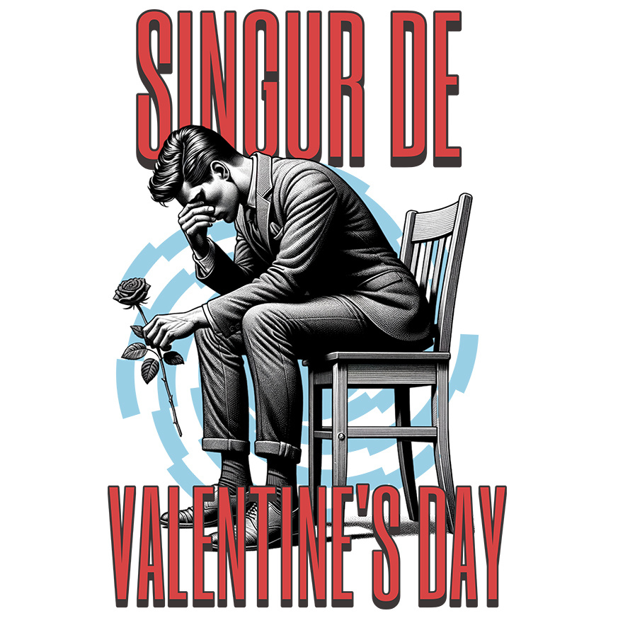 Sticker Adeziv Autocolant Personalizat Bărbat Trist pe Scaun „Singur de Valentine's Day” – Cadou Personalizat pentru Dragoste și Iubire Pierdută [1]