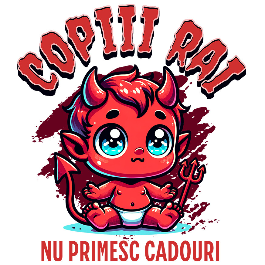Sticker Adeziv Autocolant Personalizat Costum Bebe Diavol cu Furcă și Coarne pentru Halloween | Copii Răi Nu Primesc Cadouri [1]