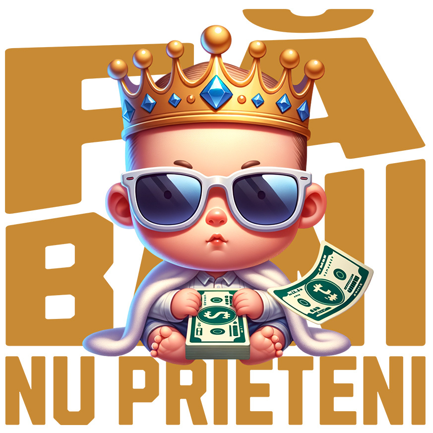 Sticker Adeziv Autocolant Personalizat Bebeluș cu Teanc Bancnote și Coroană – „Fa Bani” – Cadou Personalizat pentru Familie, Tati, Copii, Prieteni [1]