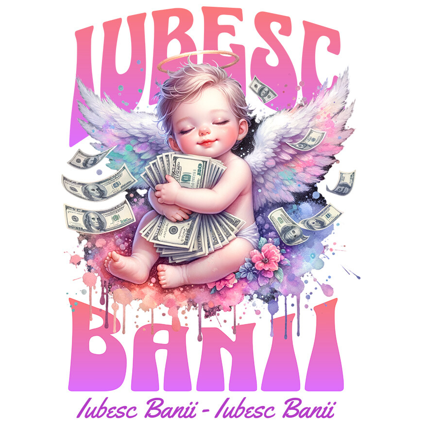Sticker Adeziv Autocolant Personalizat Bebelus Înger pe Nor cu Bancnote – „Iubesc Banii” – Cadou Personalizat pentru Familie, Tati, Copii, Prieteni [1]