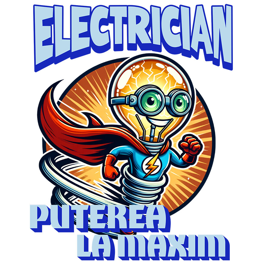 Sticker Adeziv Autocolant Personalizat Bec Strălucitor Cu Pelerină Roșie Și Costum De Super Erou – Cadou Personalizat „Electrician Puterea La Maxim” [1]