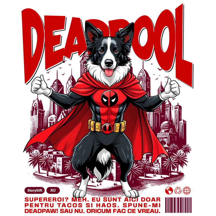 Sticker Adeziv Autocolant Personalizat Husky Siberian în Costum Deadpool - Cadou Personalizat pentru Copii și Familie [1]