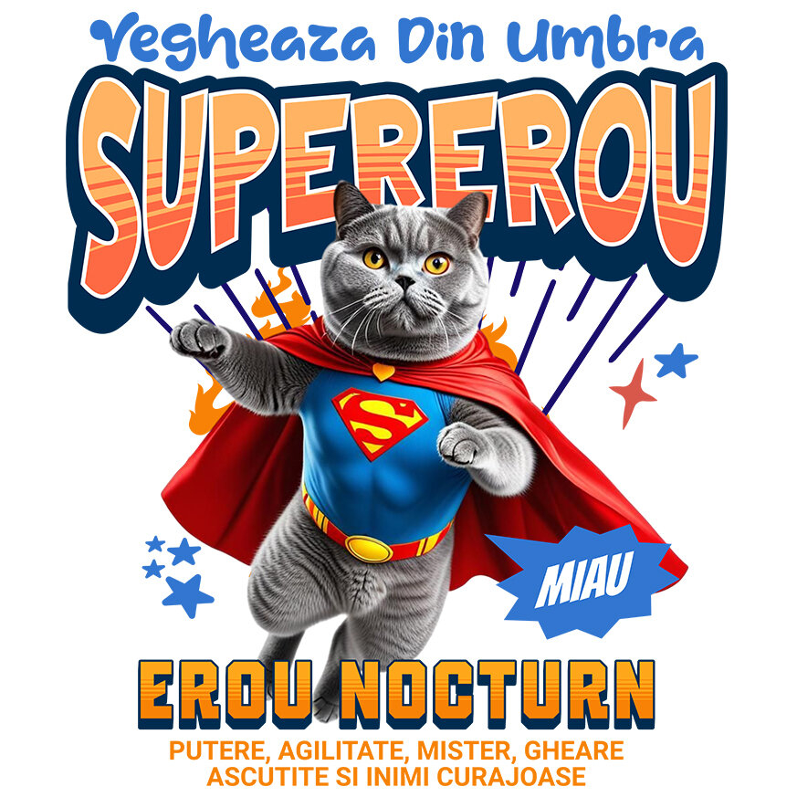Sticker Adeziv Autocolant Personalizat Pisică British Shorthair în Costum de Superman – Cadouri Personalizate pentru Familie și Copii [1]