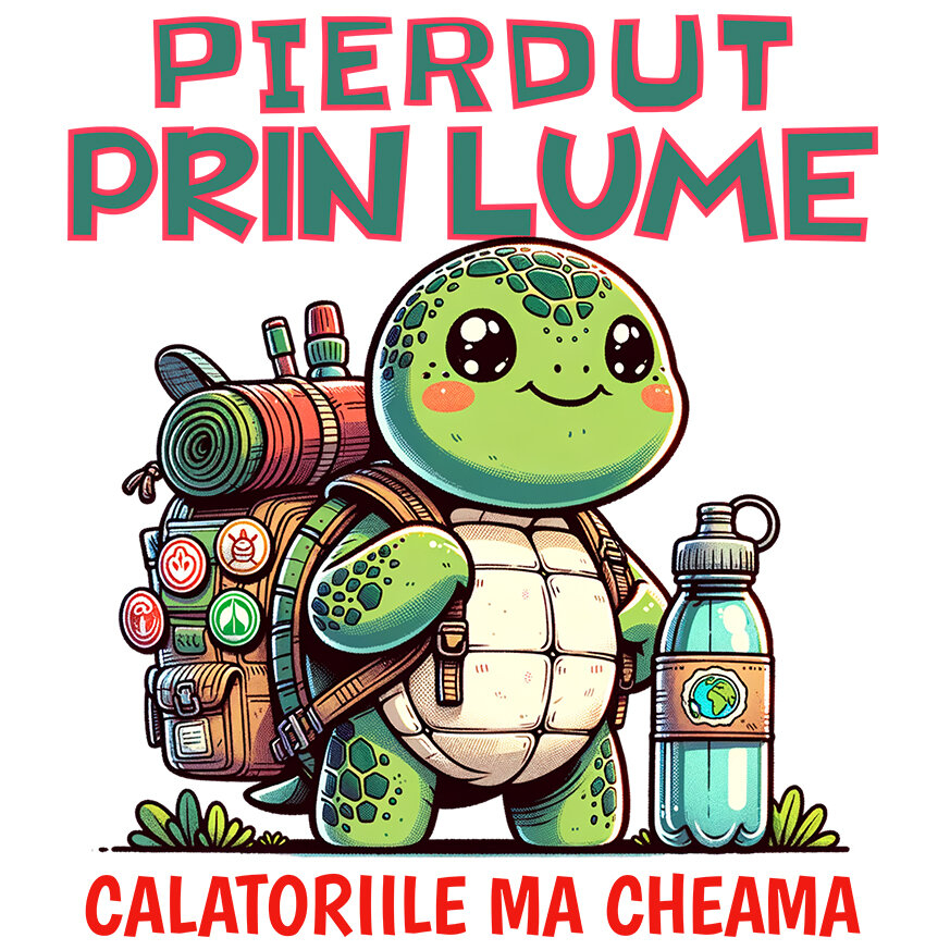 Sticker Adeziv Autocolant Personalizat "Broasca Țestoasă cu Rucsac și Apă – Călătoriile Mă Cheamă – Cadou Perfect pentru Aventuri în Natură" [1]