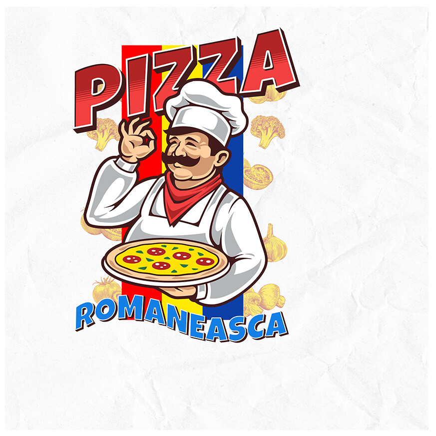 Sticker Adeziv Autocolant Personalizat Pizza românească personalizată cu chef român și steagul României – Cadou perfect pentru familie și prieteni [1]