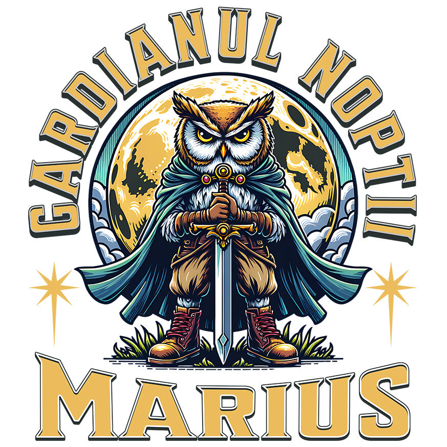 Sticker Adeziv Autocolant Personalizat Bufniță Cavaler Gardianul Nopții - Cadou Personalizat cu Pelerină și Sabie [1]