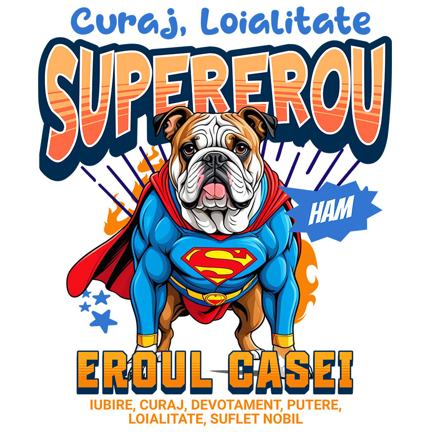 Sticker Adeziv Autocolant Personalizat Bulldog în Costum de Superman – Produse Personalizate pentru Familie și Copii [1]