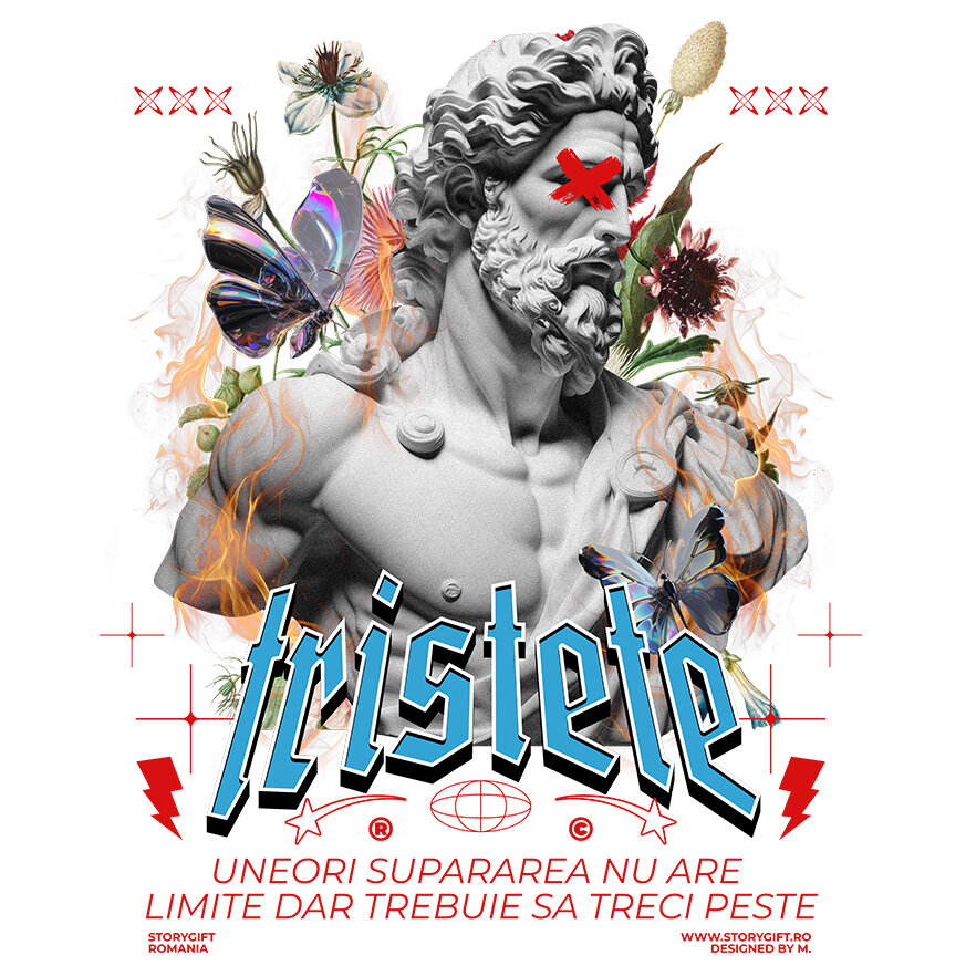 Sticker Adeziv Autocolant Personalizat Statuie Bust Bărbat Barbă și Păr Lung – Cadou Motivational „Supărarea Nu Are Limite” [1]