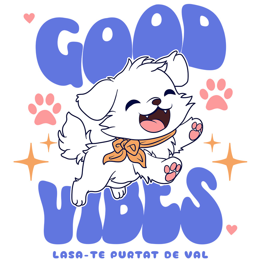 Sticker Adeziv Autocolant Personalizat „Câine Alb Vesel Alergând – Good Vibes – Cadou Personalizat pentru Iubitorii de Câini” [1]