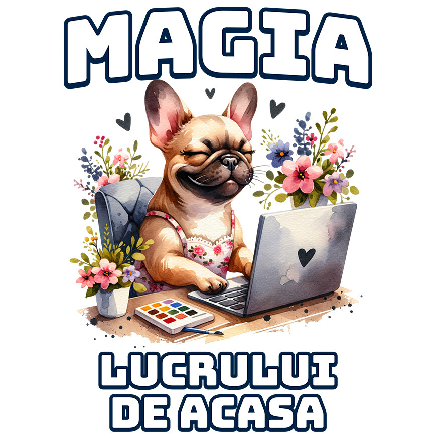 Sticker Adeziv Autocolant Personalizat Câine la Birou – Magia Lucrului de Acasă | Tricou Personalizat [1]