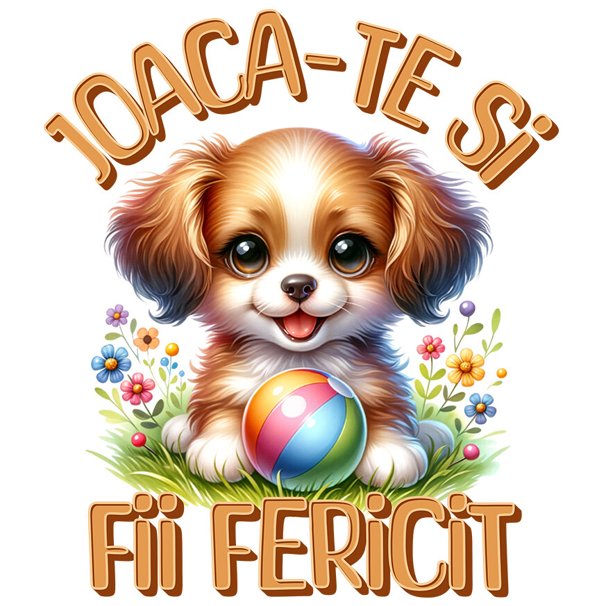 Sticker Adeziv Autocolant Personalizat Câine Pui Vesel cu Minge Colorată - Cadou Personalizat pentru Copii și Familie [1]