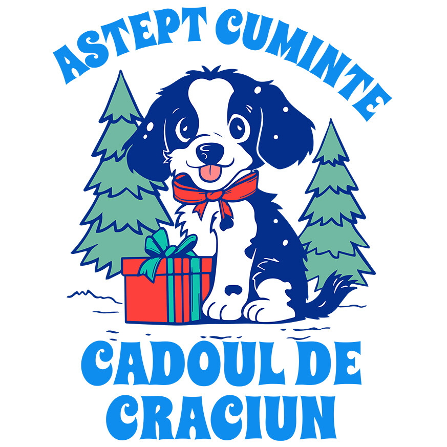 Sticker Adeziv Autocolant Personalizat Tricou Personalizat Crăciun – Câine Lângă Brad | Cadou Haios [1]