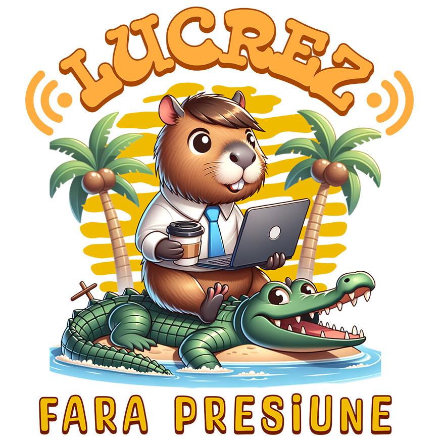 Sticker Adeziv Autocolant Personalizat "Castor Haios Costum cu Cravată și Laptop - Produse Personalizate pentru Munca de Acasă" [1]