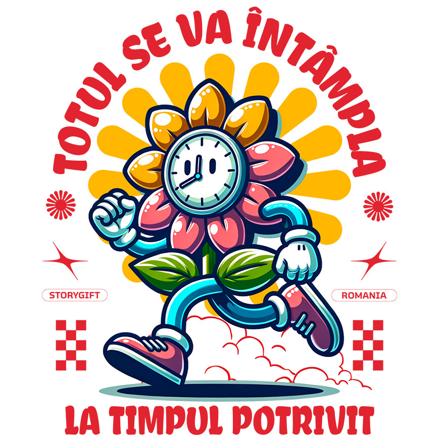 Sticker Adeziv Autocolant Personalizat „Totul se va întâmpla la momentul potrivit” - Ceas Floarea Soarelui Personalizat | Cadou Inspirational pentru Familie și Prieteni [1]
