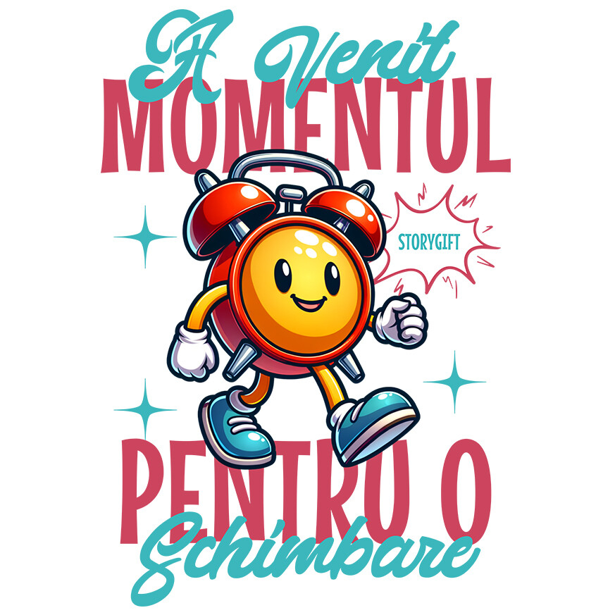 Sticker Adeziv Autocolant Personalizat Ceas Mecanics Galben cu Mesaj Inspirațional – A venit momentul pentru o schimbare [1]